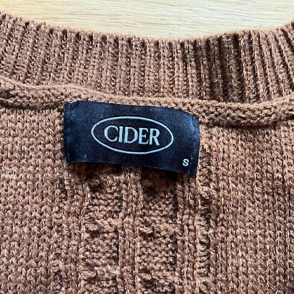 Cider Brown Cable Knit Cardigan with Fringe Size Small - Picture 2 of 4